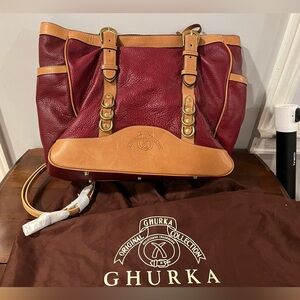 Ghurka leather 2 tone Burgundy Tote